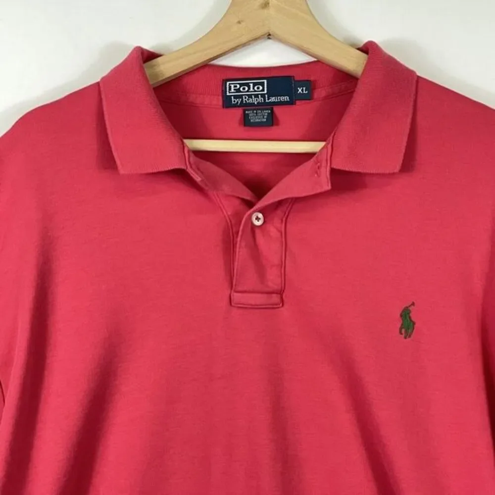 Ralph Lauren Vintage Polo Shirt Men XL Salmon Pink Short Sleeve Preppy Nautical